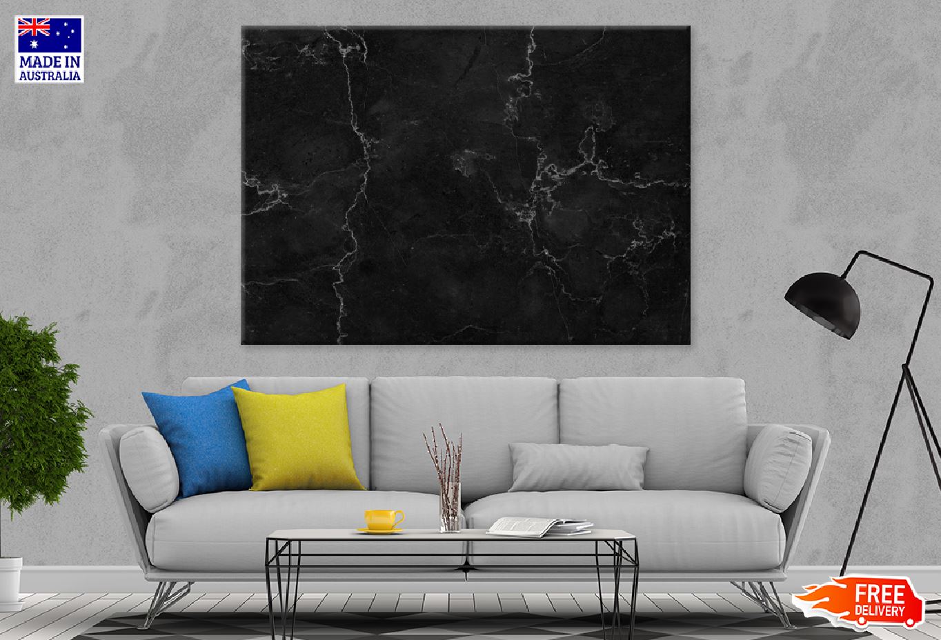 Black Marble Pattern Abstract Design Print 100% Australian Made