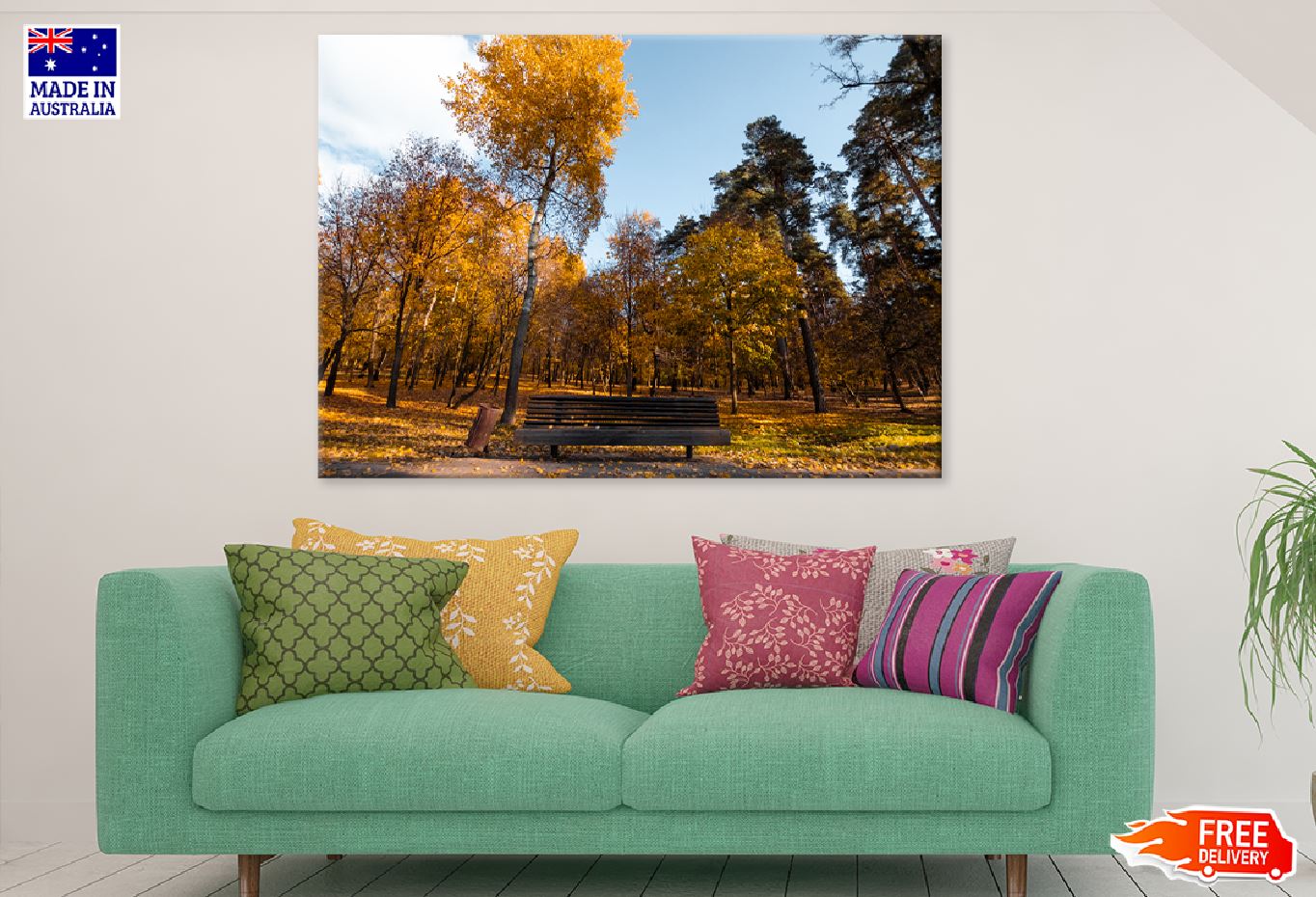 Bench in the Autumn Park View Photograph Print 100% Australian Made