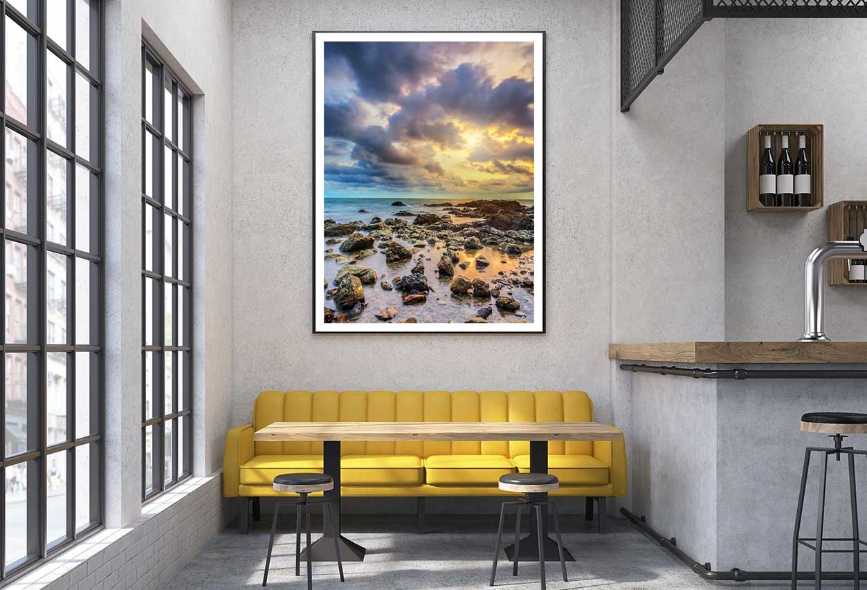 Sunset on Rocky Beach Scenery View Home Decor Premium Quality Poster Print Choose Your Sizes