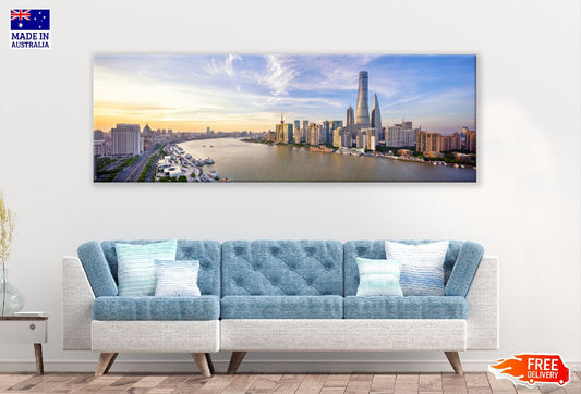 Panoramic Canvas Skyline of Shanghai City View High Quality 100% Australian Made Wall Canvas Print Ready to Hang