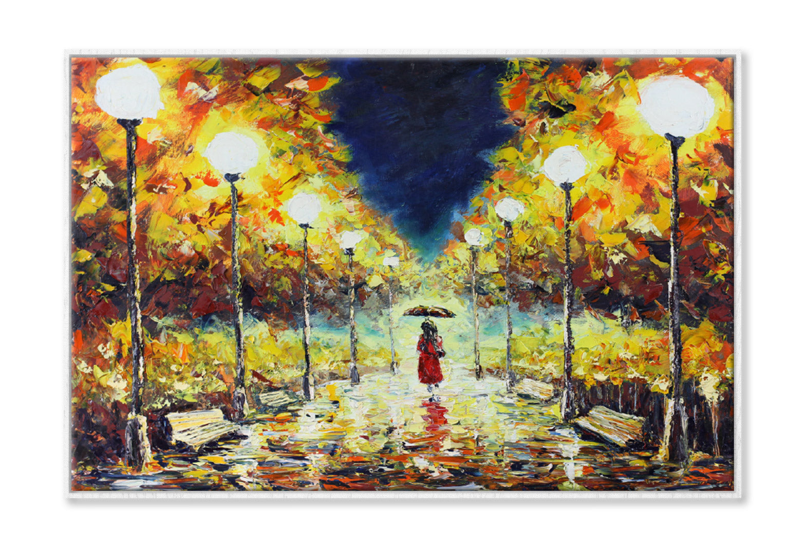 Woman Walking on Road with Trees Oil Painting Wall Art Limited Edition High Quality Print Canvas Box Framed White