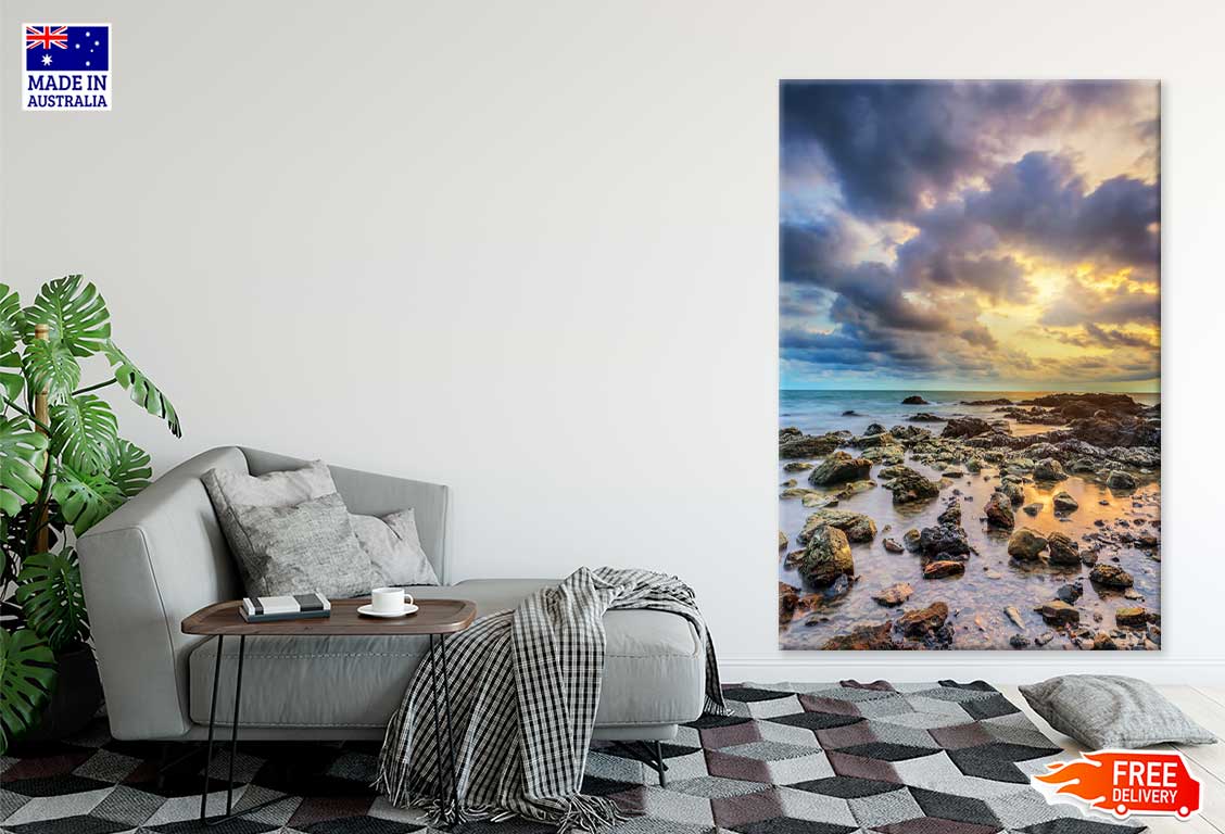 Sunset on Rocky Beach Scenery View Print 100% Australian Made
