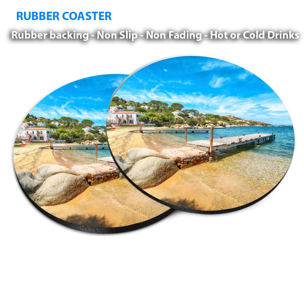 Seascape Beach View Coasters Wood & Rubber - Set of 6 Coasters