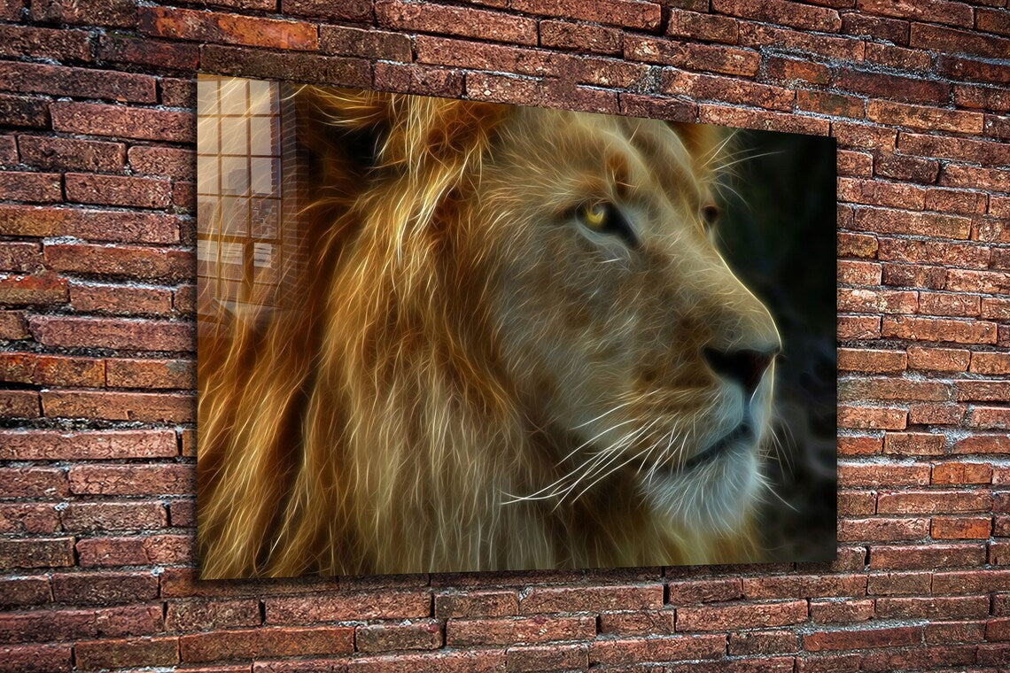 Lion Face Side View Print Tempered Glass Wall Art 100% Made in Australia Ready to Hang