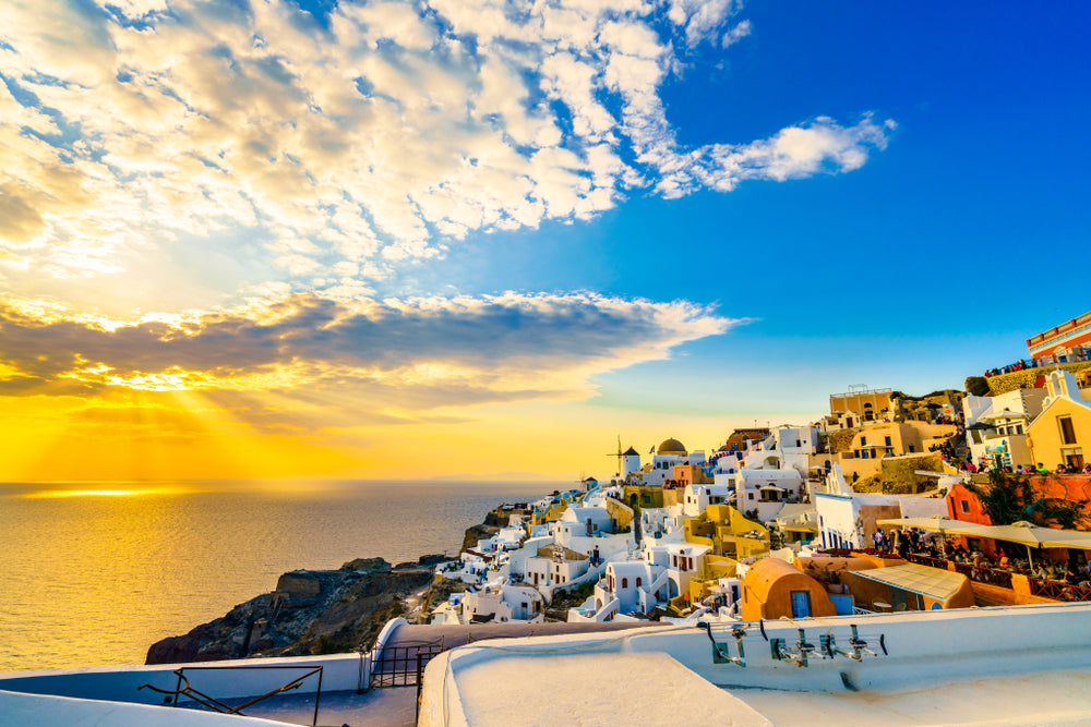 Old Town of Oia Village at Sunset, Santorini Island in Greece Photograph Print 100% Australian Made