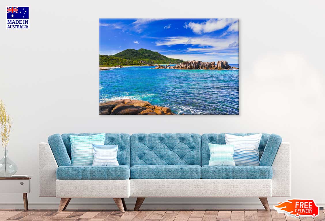 Rocks on Tropical Beach View at Seychelles Print 100% Australian Made