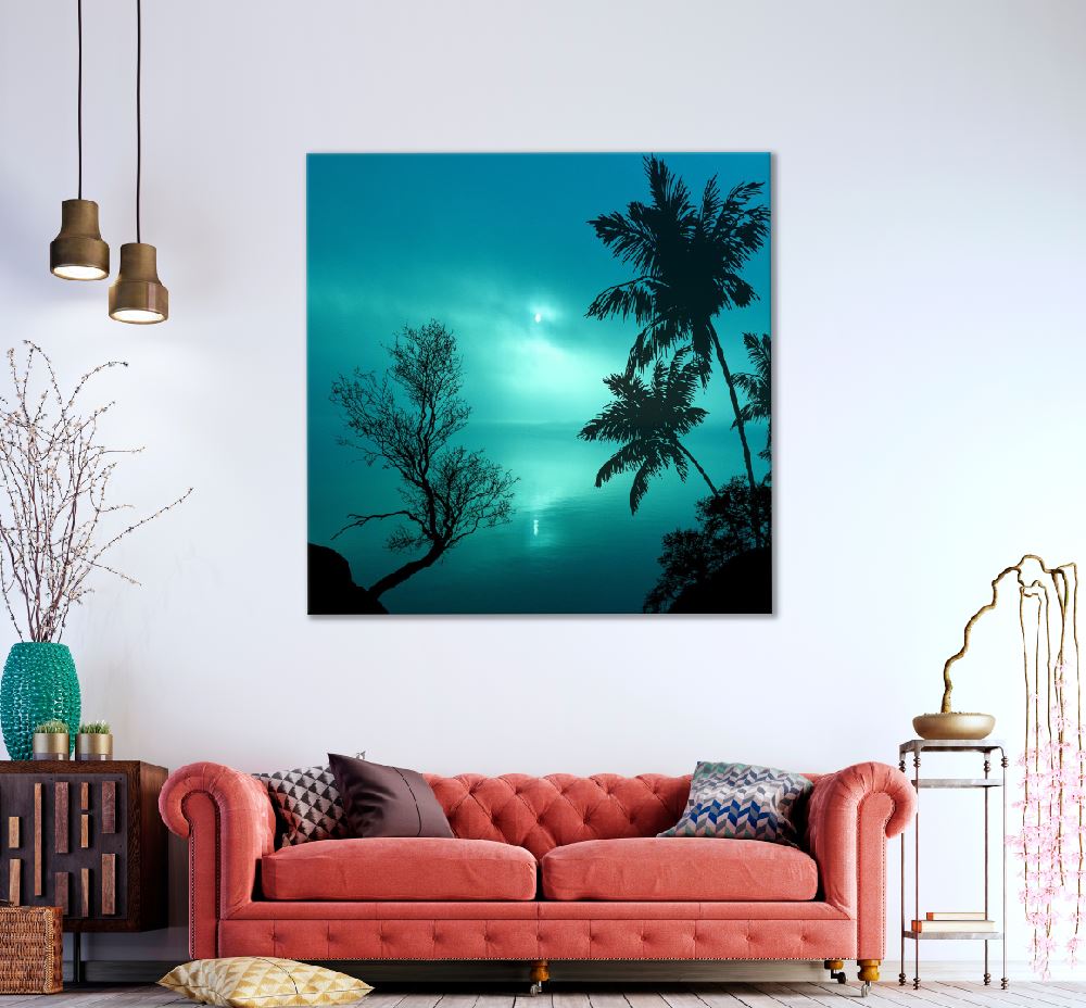 Square Canvas Trees Near Sea Shore Scenery Photograph High Quality Print 100% Australian Made