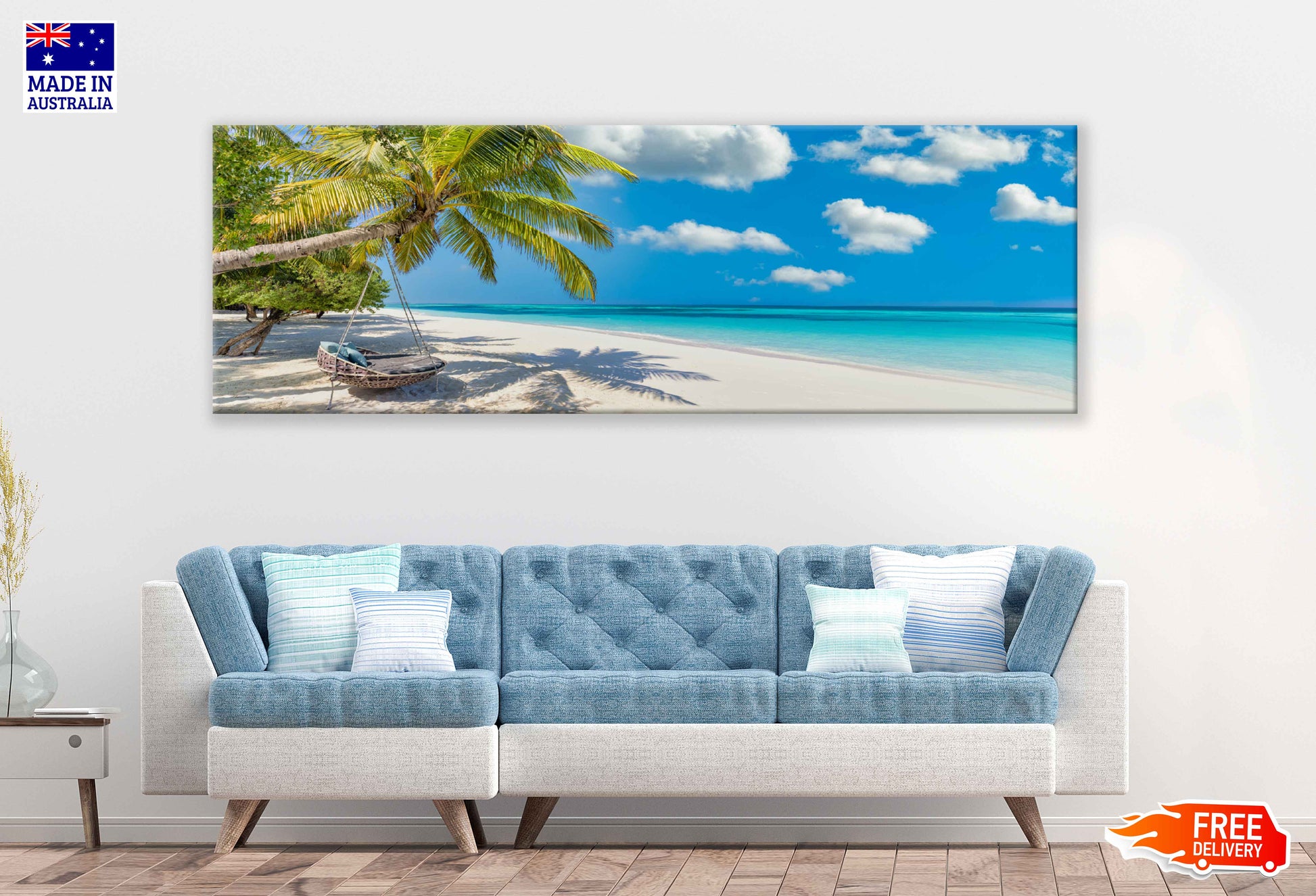 Panoramic Canvas Beach Swing Island View Photographin High Quality 100% Australian Made Wall Canvas Print Ready to Hang