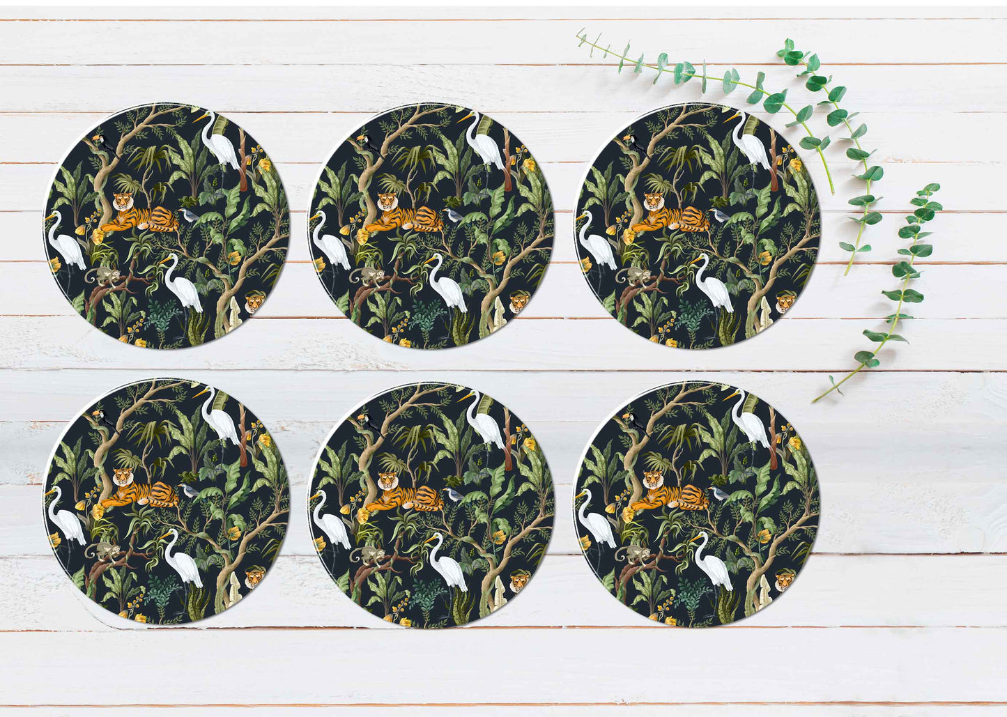 Lion & Forest Animals Coasters Wood & Rubber - Set of 6 Coasters