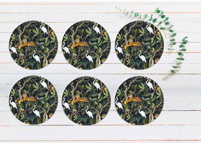 Lion & Forest Animals Coasters Wood & Rubber - Set of 6 Coasters