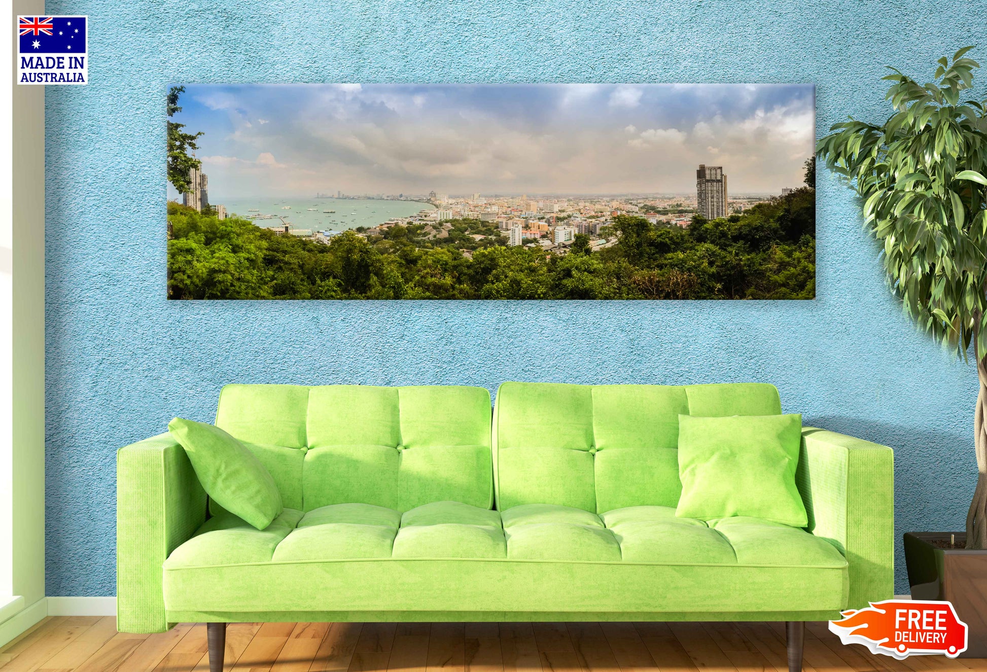 Panoramic Canvas Pattaya Bay City View Photograph High Quality 100% Australian Made Wall Canvas Print Ready to Hang