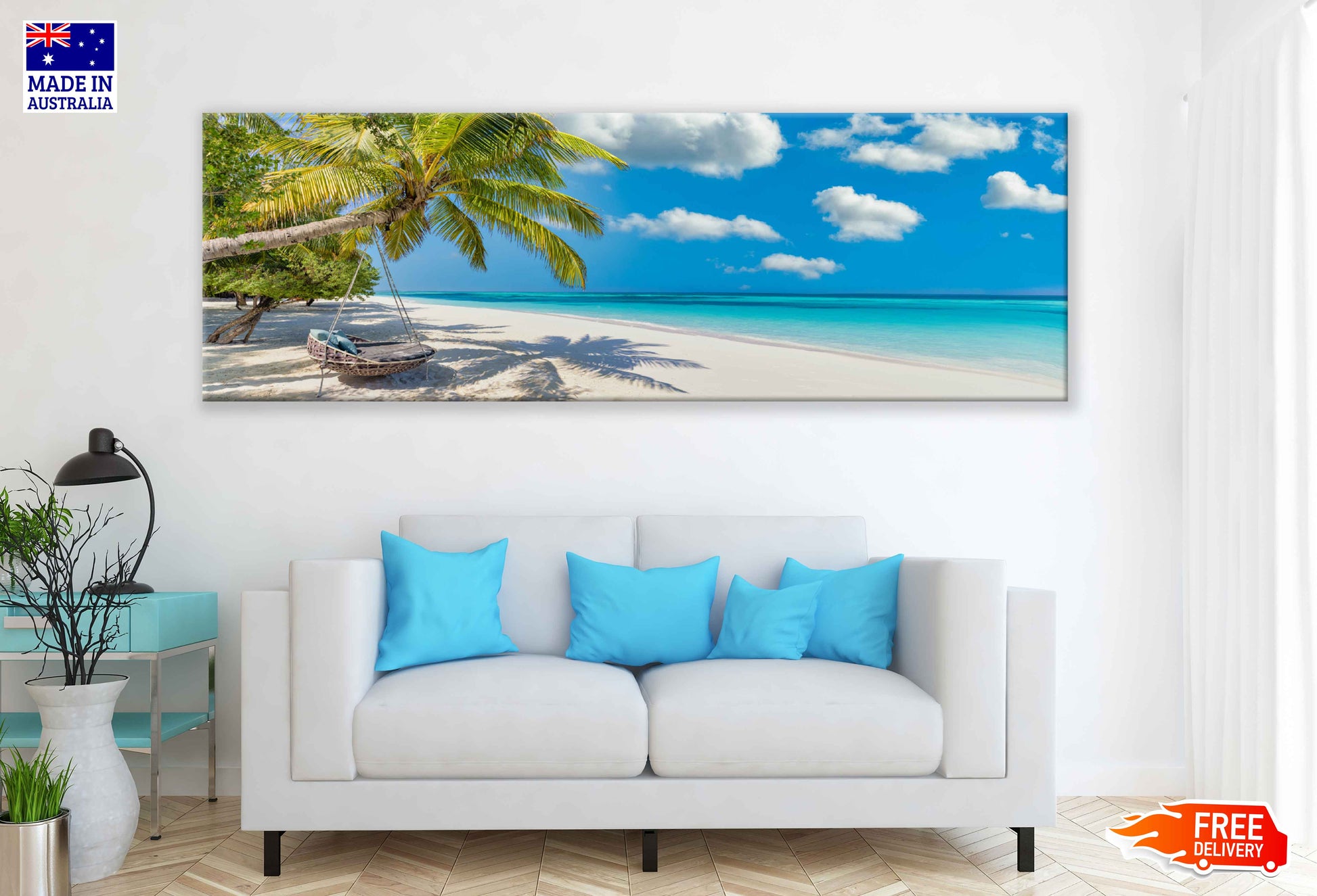 Panoramic Canvas Beach Swing Island View Photographin High Quality 100% Australian Made Wall Canvas Print Ready to Hang