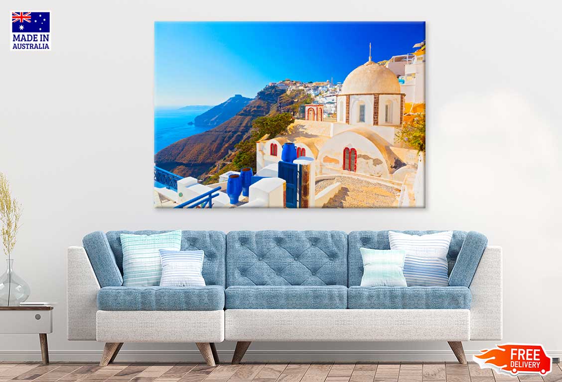 View of Santorini Cyclades Island Photograph Print 100% Australian Made