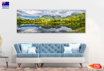 Panoramic Canvas Mountains Green Hill Scenery Photograph High Quality 100% Australian Made Wall Canvas Print Ready to Hang