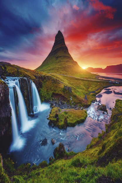 Mountain & Waterfall Sunset Photograph Print 100% Australian Made