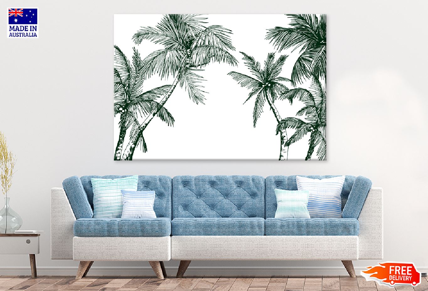 Dark Green Palm Trees Vector Illustration Print 100% Australian Made