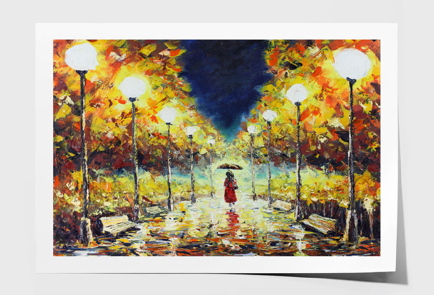 Woman Walking on Road with Trees Oil Painting Wall Art Limited Edition High Quality Print Unframed Roll Canvas None