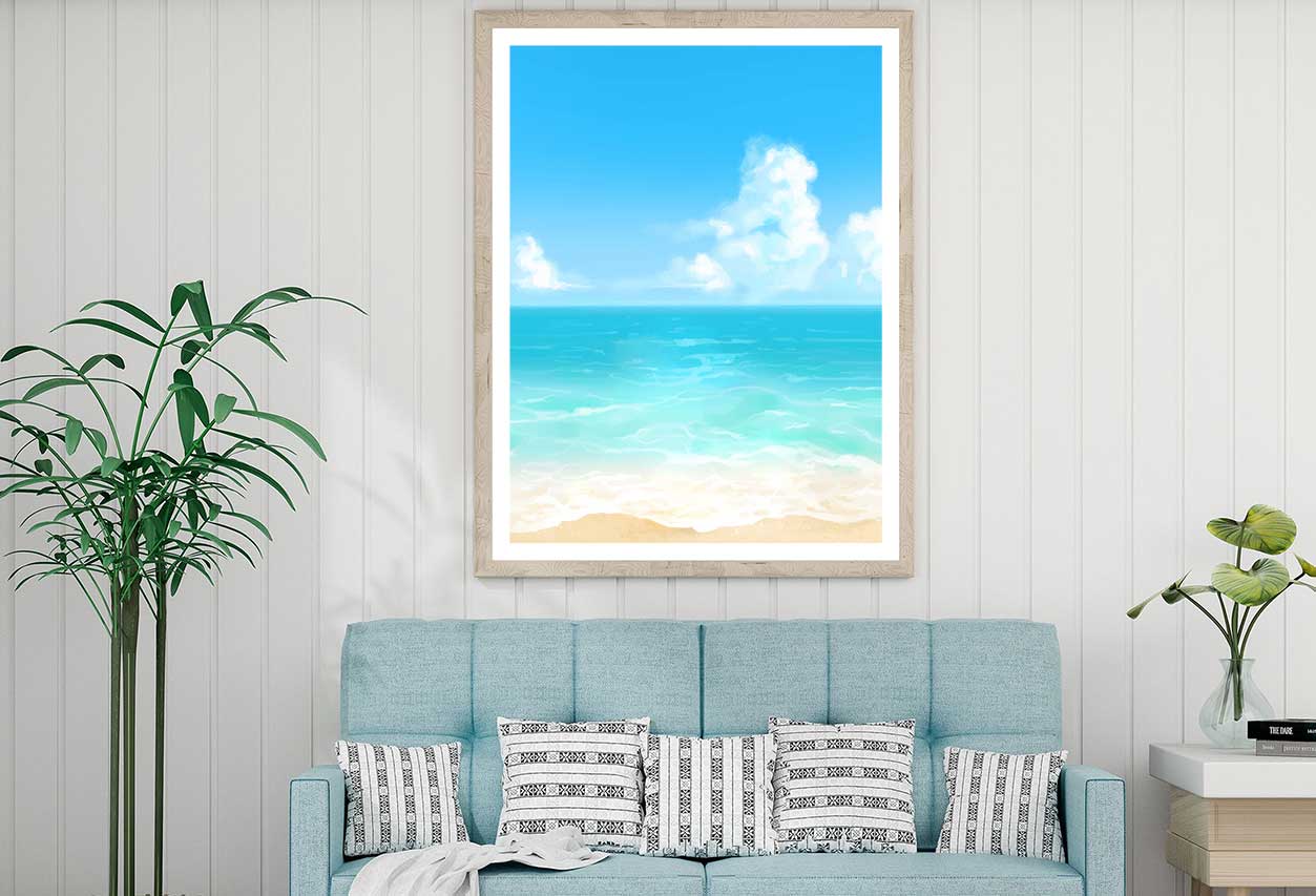Blue Sandy Seashore Vector Art Home Decor Premium Quality Poster Print Choose Your Sizes