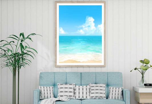 Blue Sandy Seashore Vector Art Home Decor Premium Quality Poster Print Choose Your Sizes