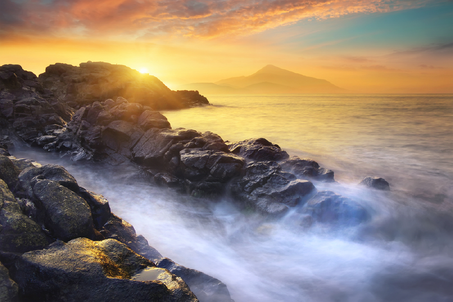 Rock On Sea & Sunset Sky View Photograph Print 100% Australian Made
