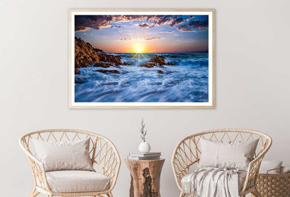 Rocks on Sea Sunset Cloudy Sky Photograph Home Decor Premium Quality Poster Print Choose Your Sizes