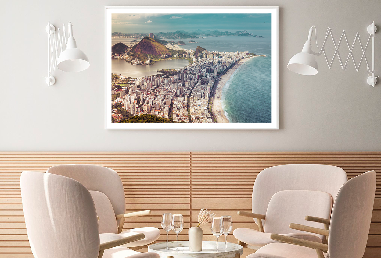City & Mountain Sea Aerial View Photograph Home Decor Premium Quality Poster Print Choose Your Sizes