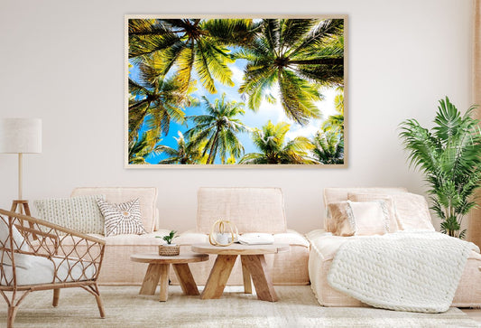 Palm Trees Bottom View & Blue Sky View Photograph Home Decor Premium Quality Poster Print Choose Your Sizes