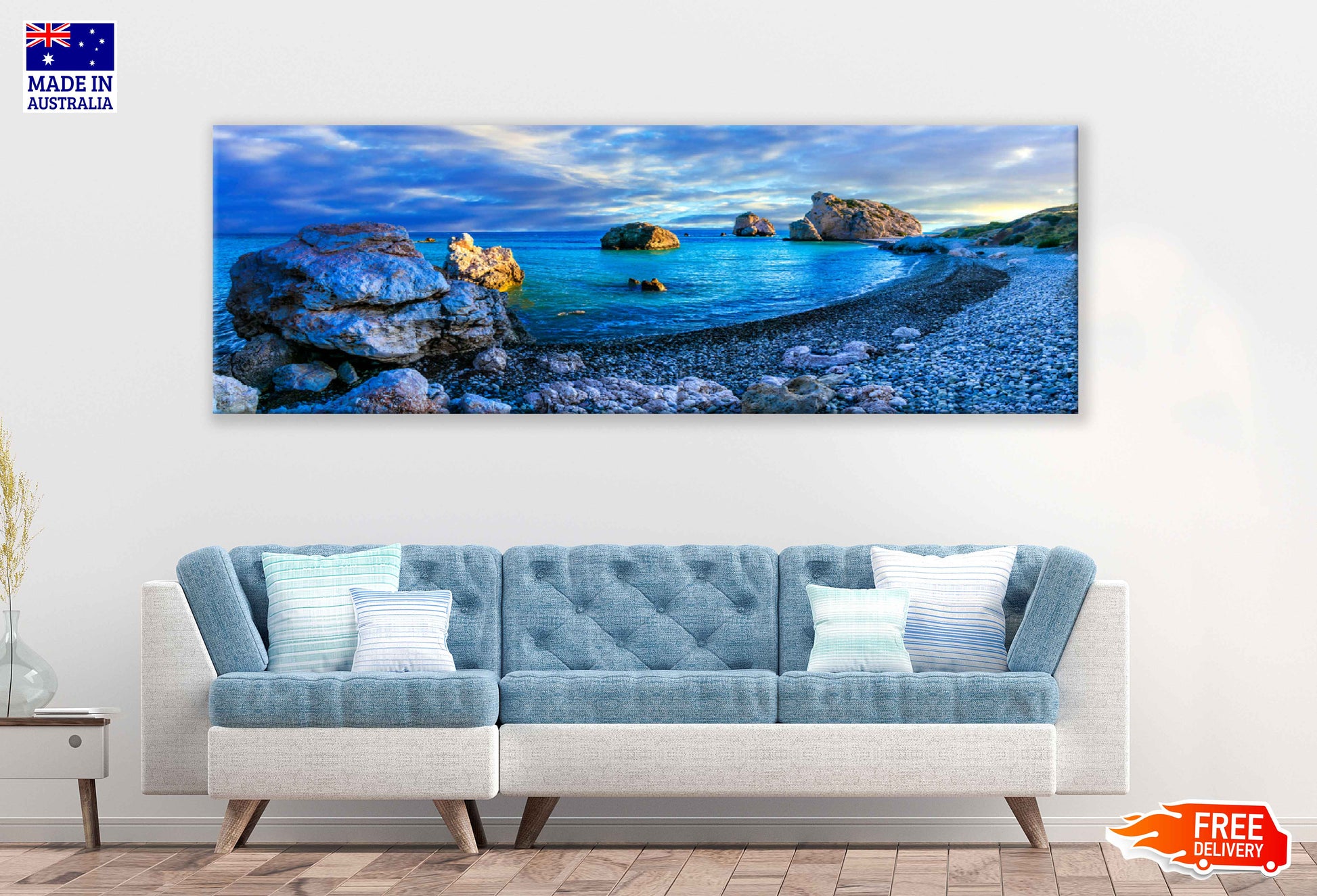 Panoramic Canvas Petra tou Romiou Sea View Photograph High Quality 100% Australian Made Wall Canvas Print Ready to Hang
