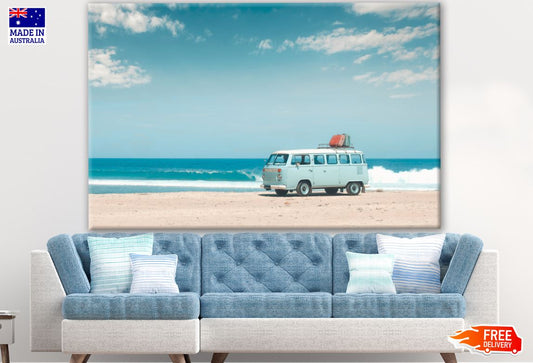 Vintage Blue Volkswagen Van Parking at the Beach Photograph Print 100% Australian Made