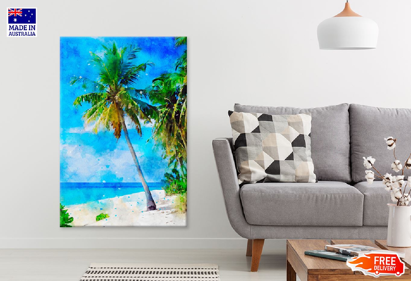 Palm Tree Near Sea Oil Painting Print 100% Australian Made