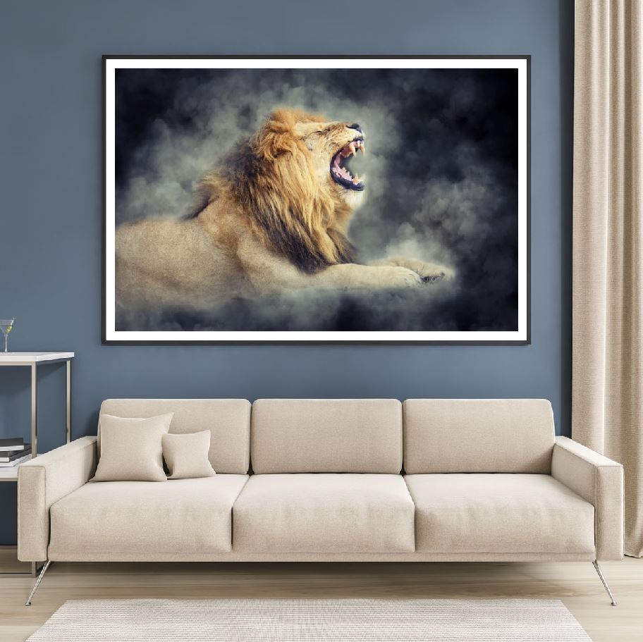 Lion Roaring Portrait Photograph Home Decor Premium Quality Poster Print Choose Your Sizes