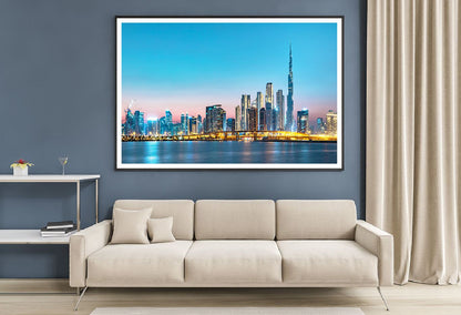 Dubai City Skyline View From Sea Photograph Home Decor Premium Quality Poster Print Choose Your Sizes