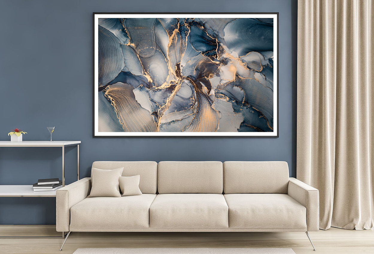 Blue & Gold Abstract Design Home Decor Premium Quality Poster Print Choose Your Sizes