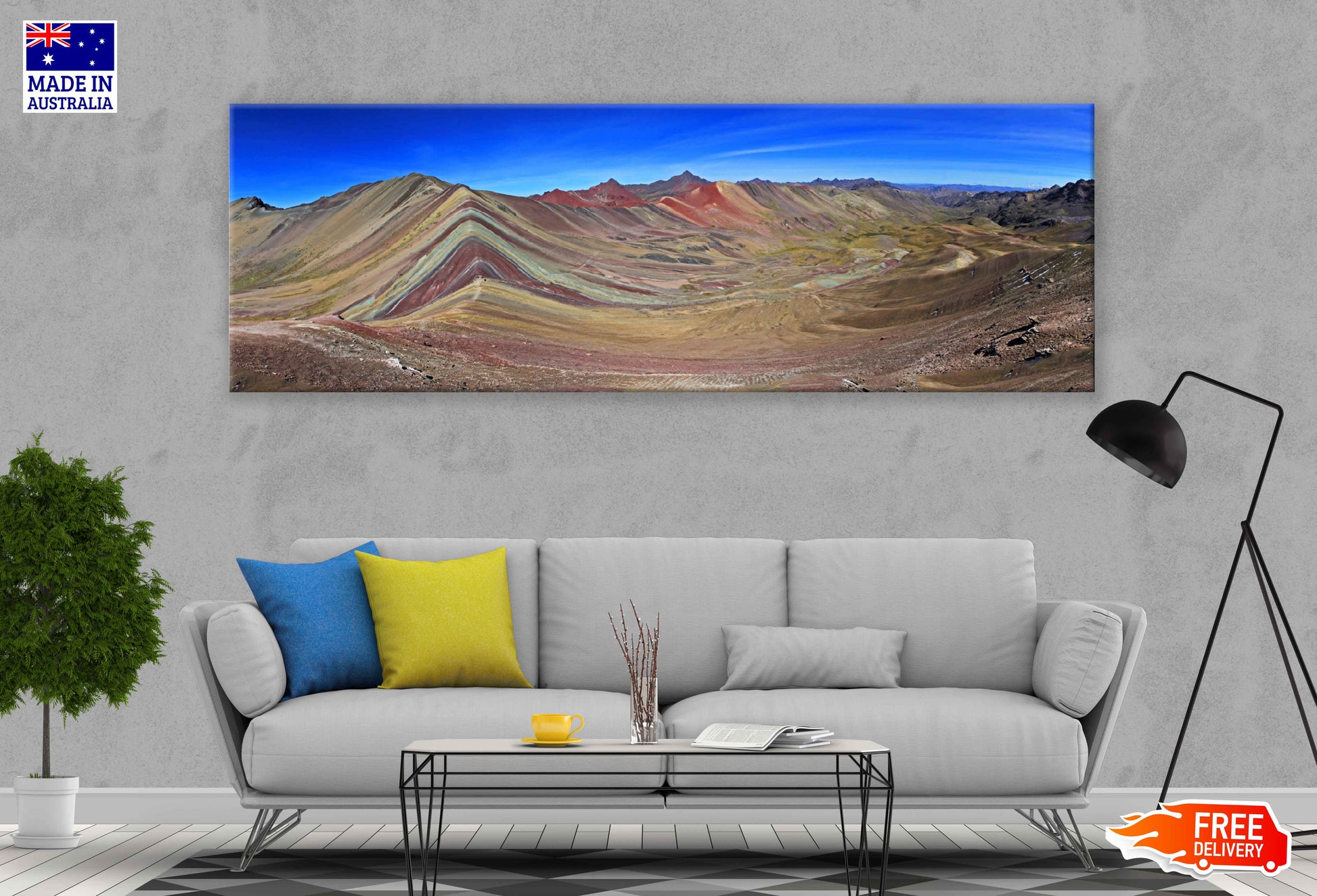 Panoramic Canvas Rainbow Mountain & Sky Photograph High Quality 100% Australian Made Wall Canvas Print Ready to Hang