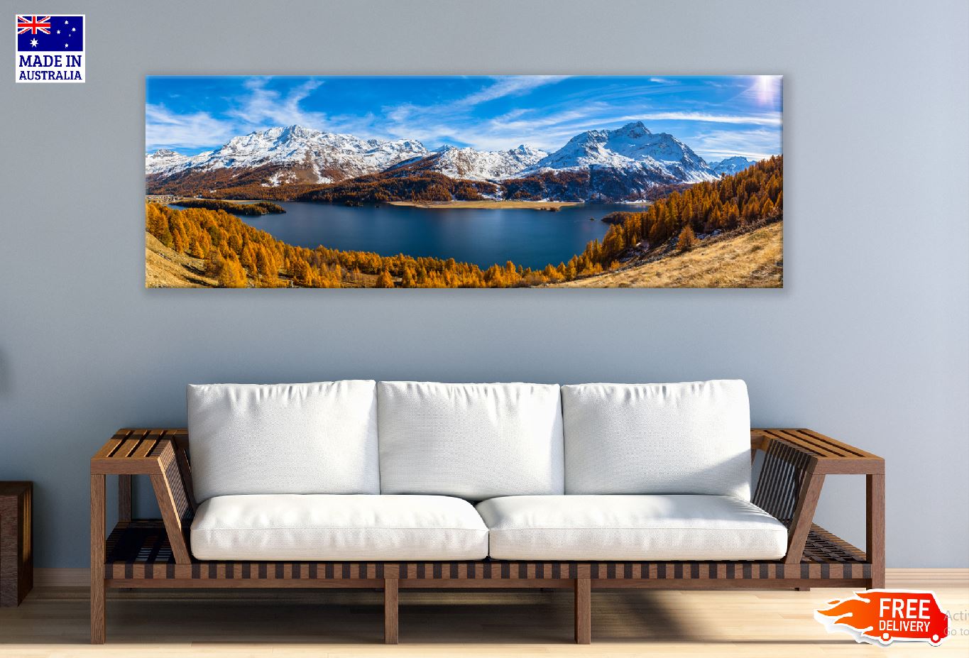 Panoramic Canvas Snow Mountains Lake View Photograph High Quality 100% Australian Made Wall Canvas Print Ready to Hang