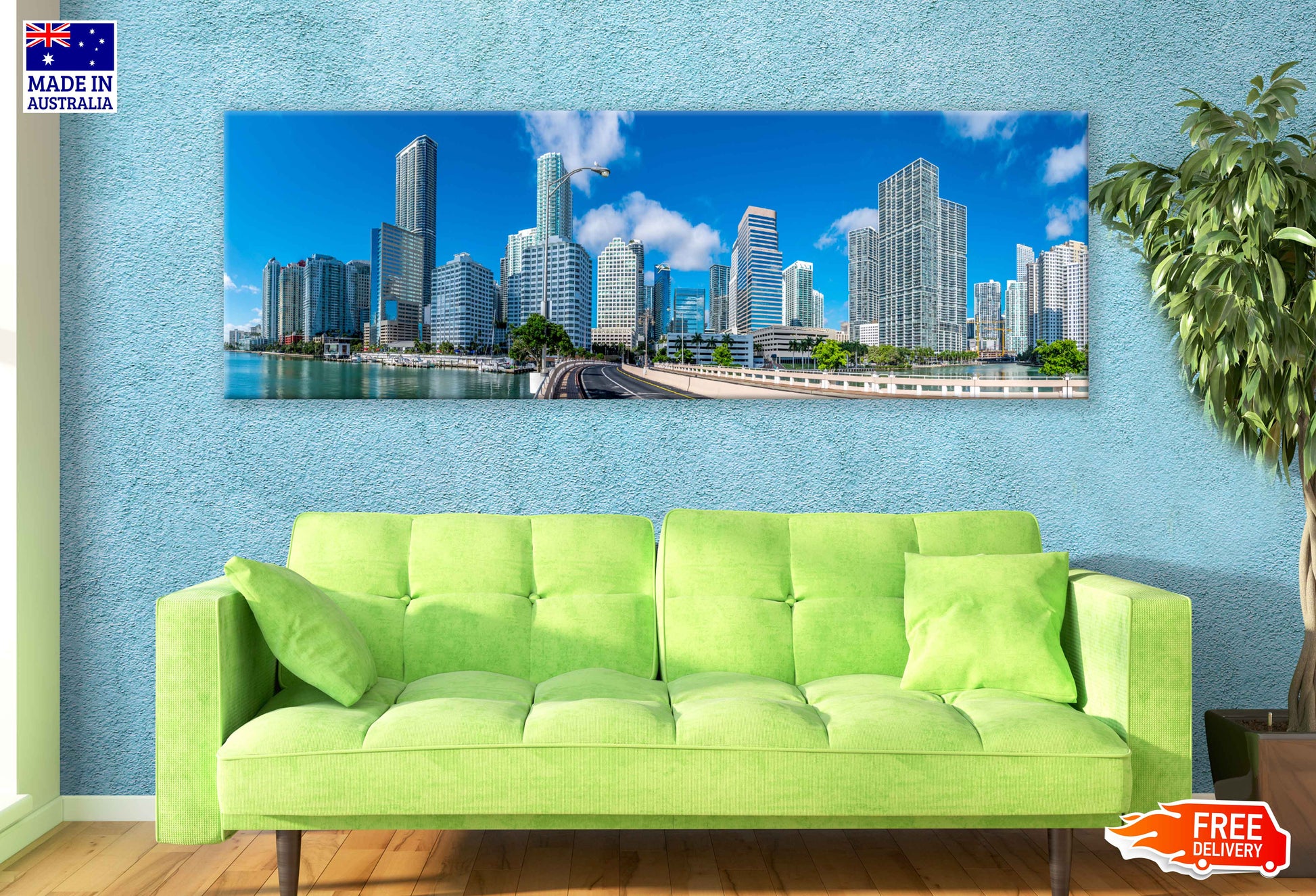 Panoramic Canvas Buildings View Photographin Brickell High Quality 100% Australian Made Wall Canvas Print Ready to Hang