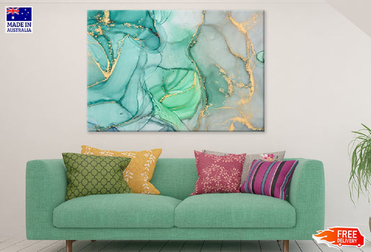Green Grey & Gold Marble Abstract Design Print 100% Australian Made