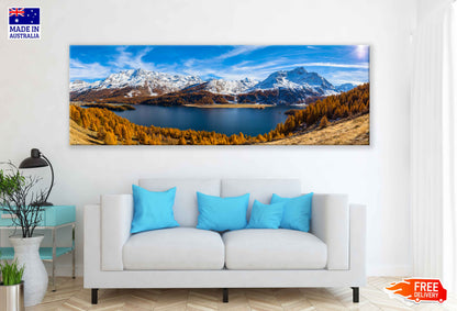 Panoramic Canvas Snow Mountains Lake View Photograph High Quality 100% Australian Made Wall Canvas Print Ready to Hang