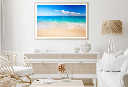 Sandy Beach Waves & Blue Sky View Photograph Home Decor Premium Quality Poster Print Choose Your Sizes