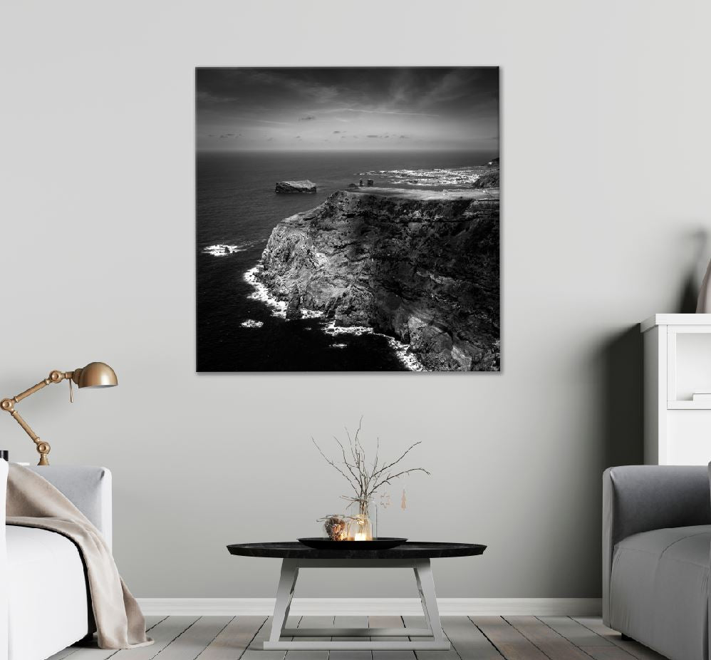 Square Canvas Coastal Scenery in Nugget B&W View Photograph Amsterdam High Quality Print 100% Australian Made