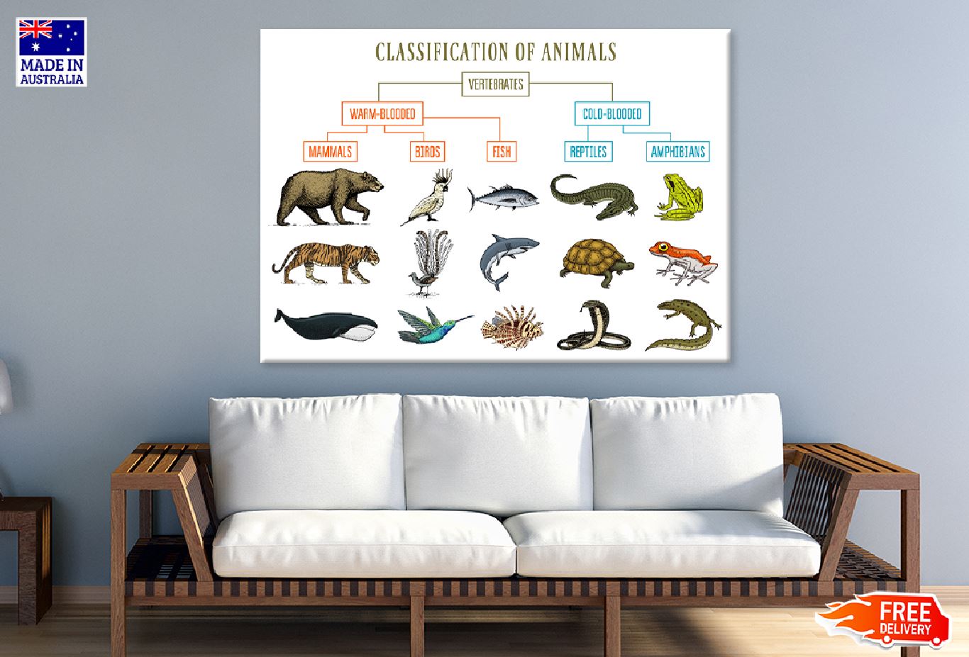 Chart of Wild Creatures Vector Art Print 100% Australian Made