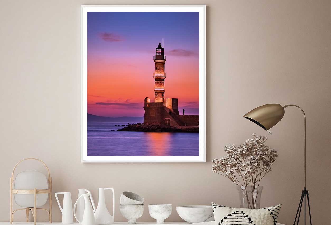 Lighthouse near Sea Pink Sunset Scenery View Home Decor Premium Quality Poster Print Choose Your Sizes