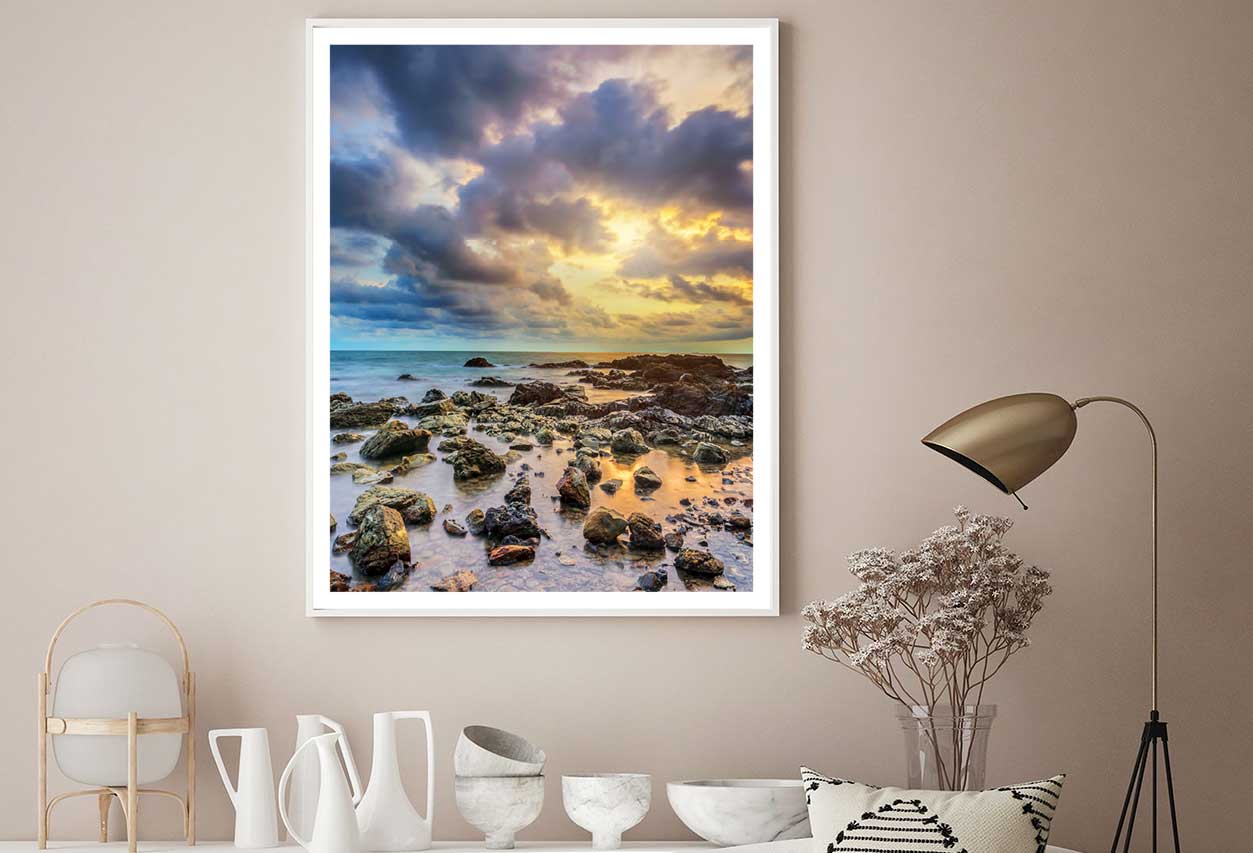 Sunset on Rocky Beach Scenery View Home Decor Premium Quality Poster Print Choose Your Sizes