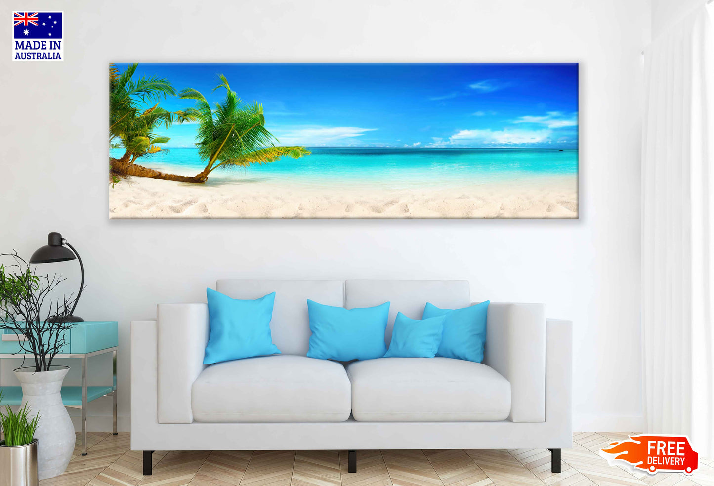 Panoramic Canvas White Sand Ocean Sea View Photograph High Quality 100% Australian Made Wall Canvas Print Ready to Hang