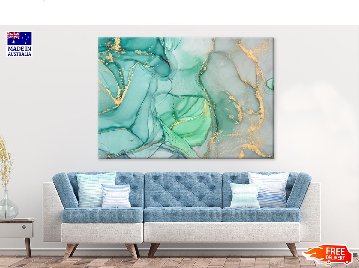 Green Grey & Gold Marble Abstract Design Print 100% Australian Made