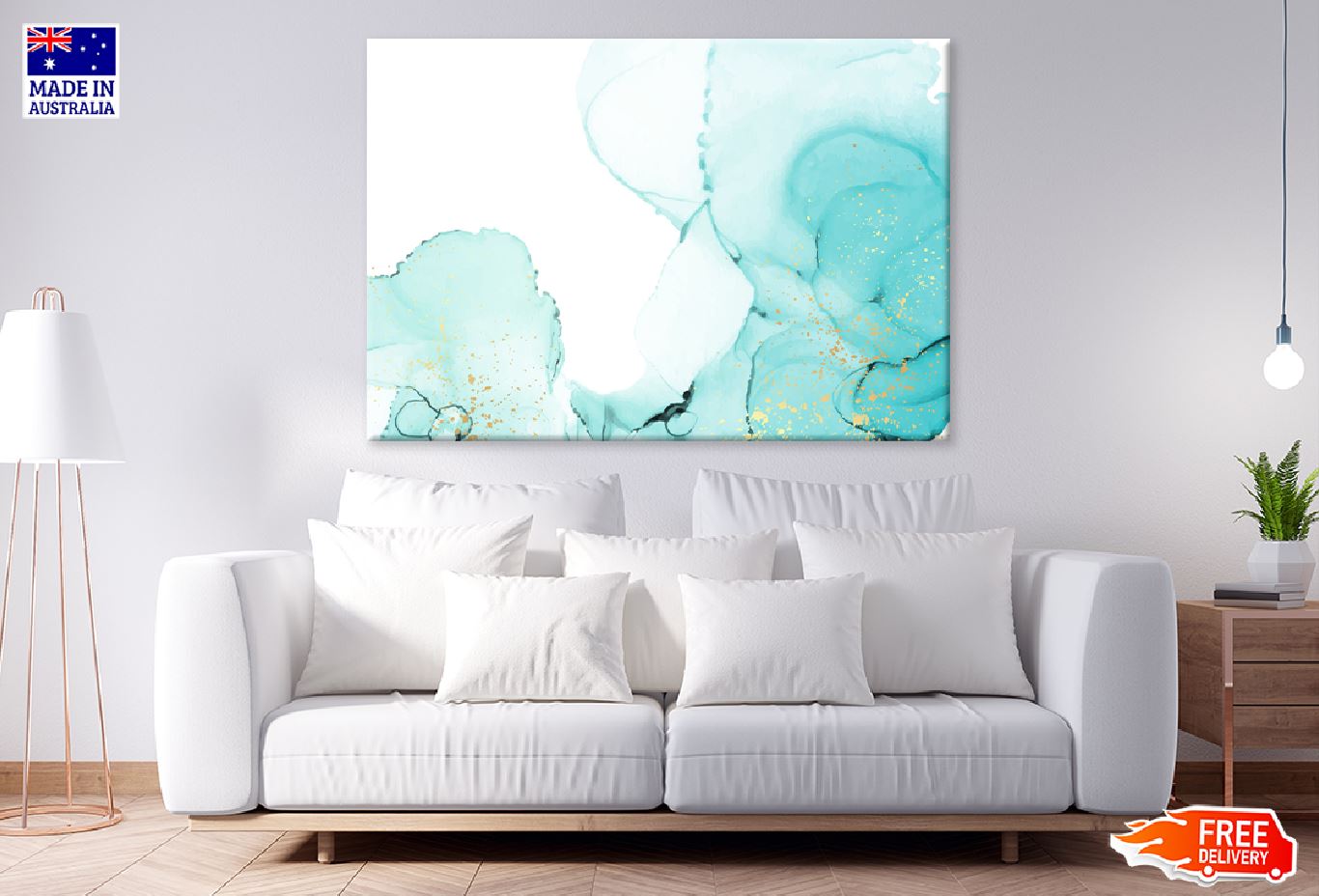 Blue Green & Gold Splash Abstract Design Print 100% Australian Made