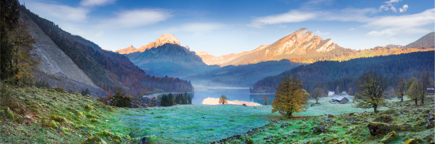 Panoramic Canvas Clear Lake & Forest Photograph High Quality 100% Australian Made Wall Canvas Print Ready to Hang