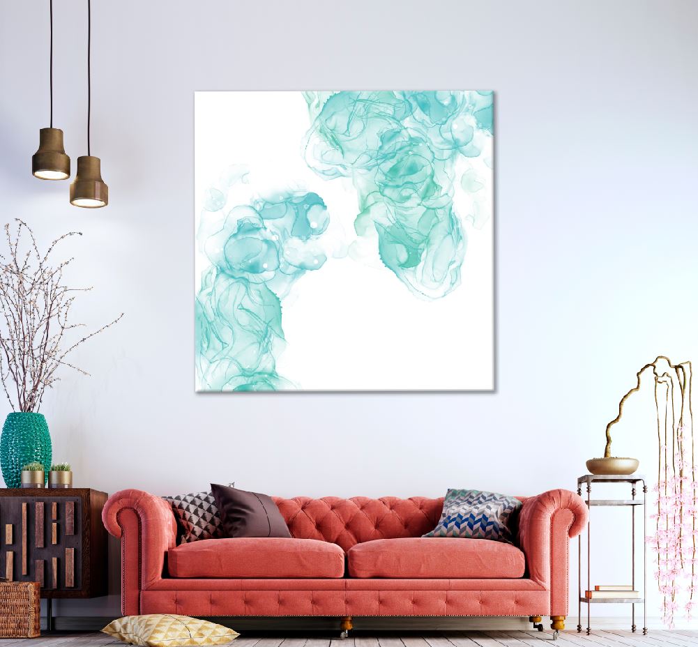 Square Canvas Blue Green Smoke Abstract Design High Quality Print 100% Australian Made