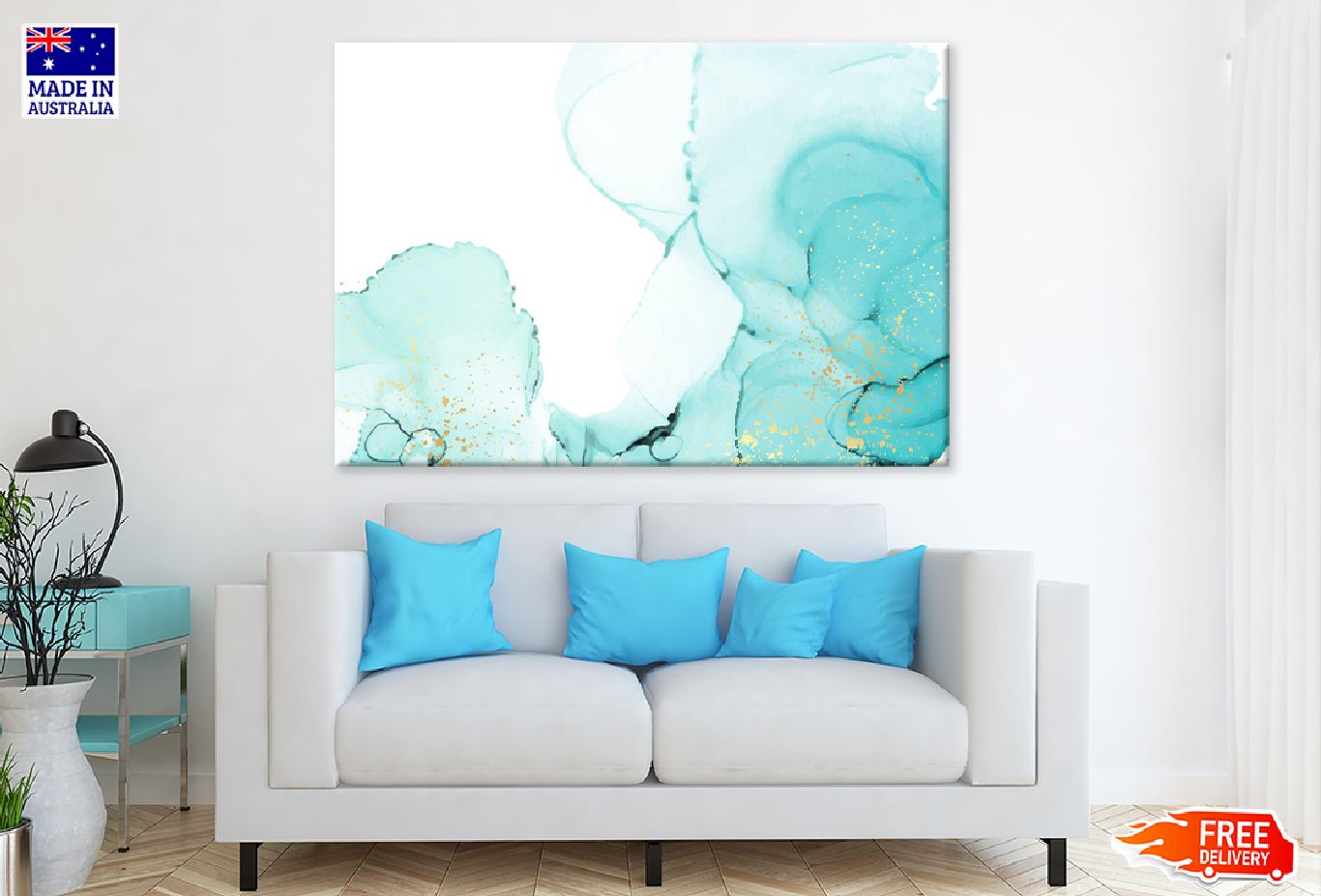 Blue Green & Gold Splash Abstract Design Print 100% Australian Made