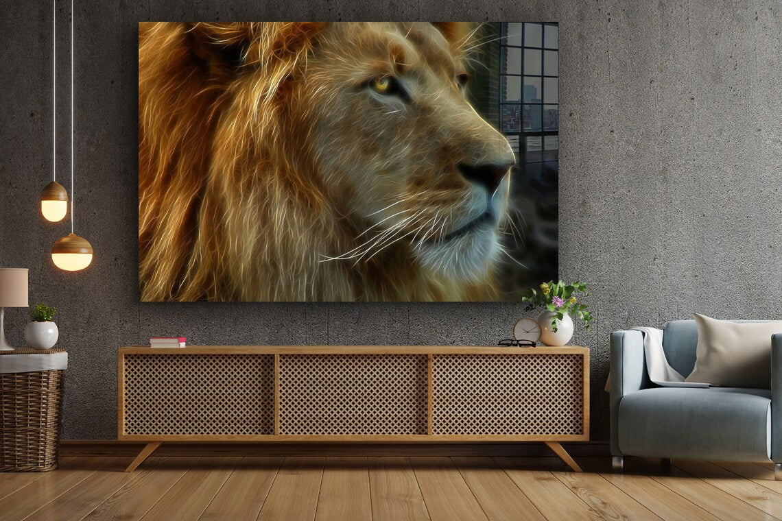 Lion Face Side View Print Tempered Glass Wall Art 100% Made in Australia Ready to Hang